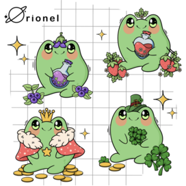 Cute cartoon frogs for stickers and colouring pages 