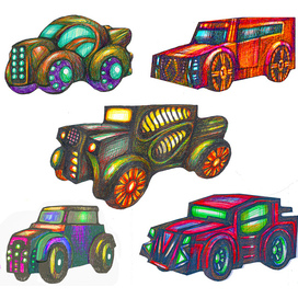 A set of futuristic cars for illustrations.