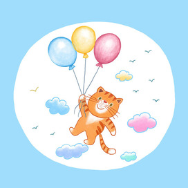 Cat with balloons