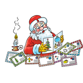 Santa Claus reading the letters