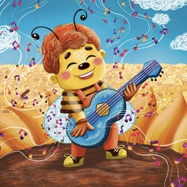 The bee is playing the guitar.