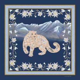 Design and illustration for silk scarves featuring the endangered snow leopard 