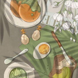 Breakfast, fashion illustration 