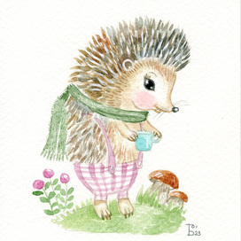 A hedgehog with a blue cup