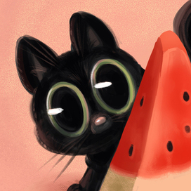 Kitty with watermelon