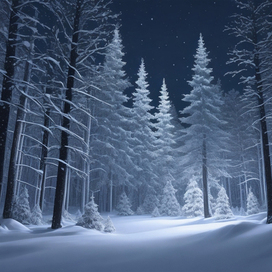 A magical snow-covered forest. Christmas night. Beautiful mysterious, magic, beautiful. High quality photo