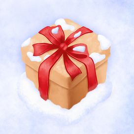 Cute gift box against the background of snow. Digital watercolor. 