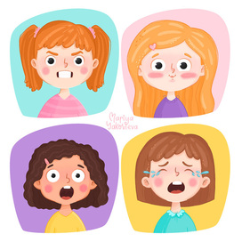 Concept of the game "Emotions", girls