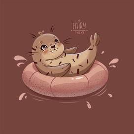 Brown fur seal character, ice cream packaging design