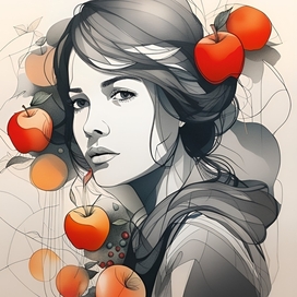 Enigmatic girl with red apples