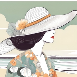 Lady by the sea in a white hat