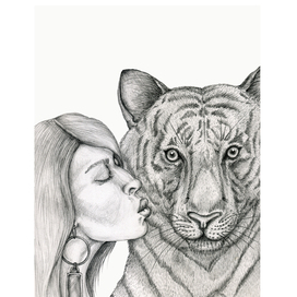 Girl and tiger. Portrait