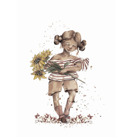 Girl with a bouquet of garden flowers in her hands