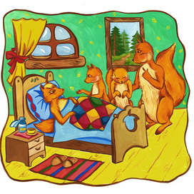 Family of squirrels. Episodes from kids book illustration 