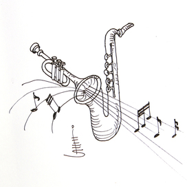 Illustration for visual illusions Saxophone and trumpet