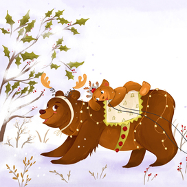 Illustration. Winter bears and Christmas