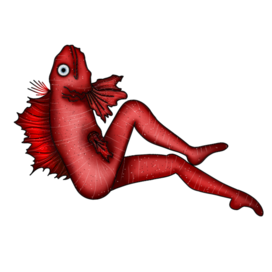 Red fish with legs