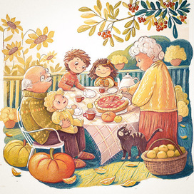 Autumn tea party on the veranda