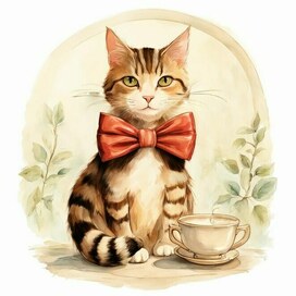 Lilu the cat drinks tea