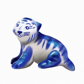 porcelain cat with a hint of Gzhel-style painting