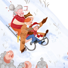 Book illustration with sleigh