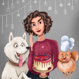 Portrait for a pastry chef with dogs