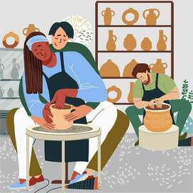 Pottery vector hand drawn set, people characters
