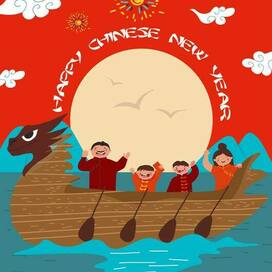 Chinese New Year, hand drone vector set, people characters