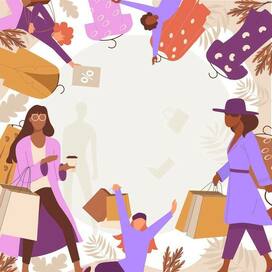 Women shopping, vector set, hand drawing