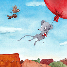 a little mouse flies on a air balloon