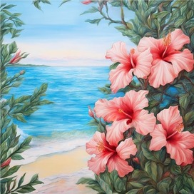 Sea, hibiscus