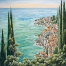 Sea, cypresses