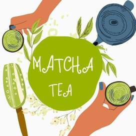 Matcha tea, vector set, teapot, mug, latte, ice cream, background, frame