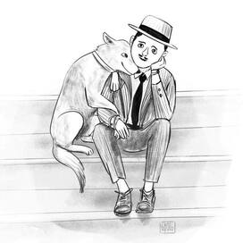 A man with a dog