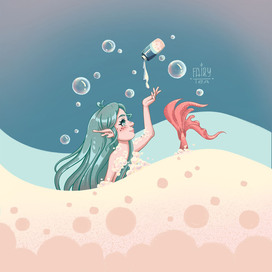 Mermaid girl, shower gel packaging design