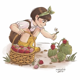 Girl picking strawberries 