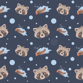 Seamless pattern with cute raccoon