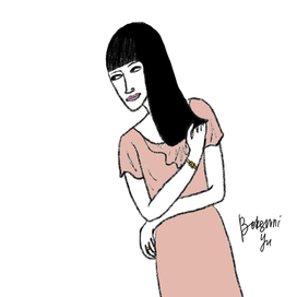 Fashion illustration. A girl in a cinnamon-colored dress.