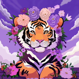 a tiger cub in flowers