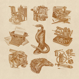 Illustrations in engraving style