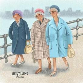 Three grandmother friends with bags 