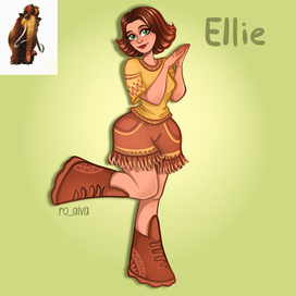 The humanization of the characters from the cartoon "Ice Age" - Ellie