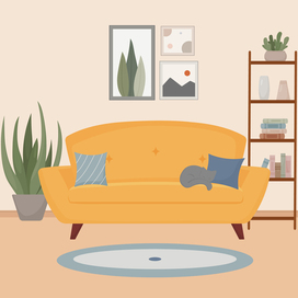 Cozy living room, vector illustration, flat style