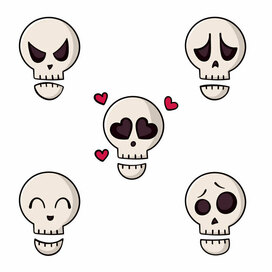 Skull emodji/stickers, vector illustration, cartoon style