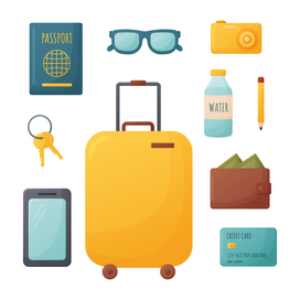 Travel items, vector illustration, cartoon style