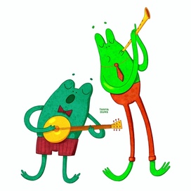 Frog musicians. Children illustration.