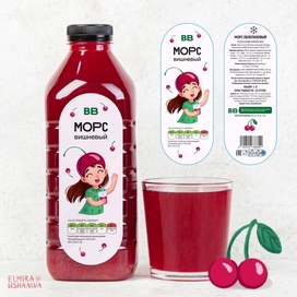 Label for cherry juice. Character – cherry