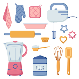 Baking items set, vector illustration, flat style