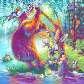 Illustration for the fairy tale "The Hare and the delicious willow"