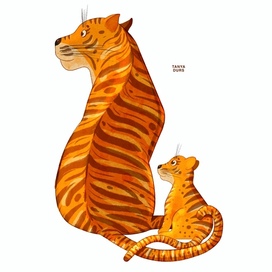 Tiger mother with her baby. Children book illustration.